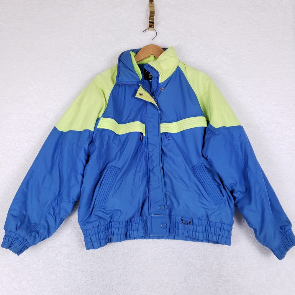 Mario Delfino Vintage Ski Jacket Women 14 Neon Colorblock Puffy Retro 80s 90s
